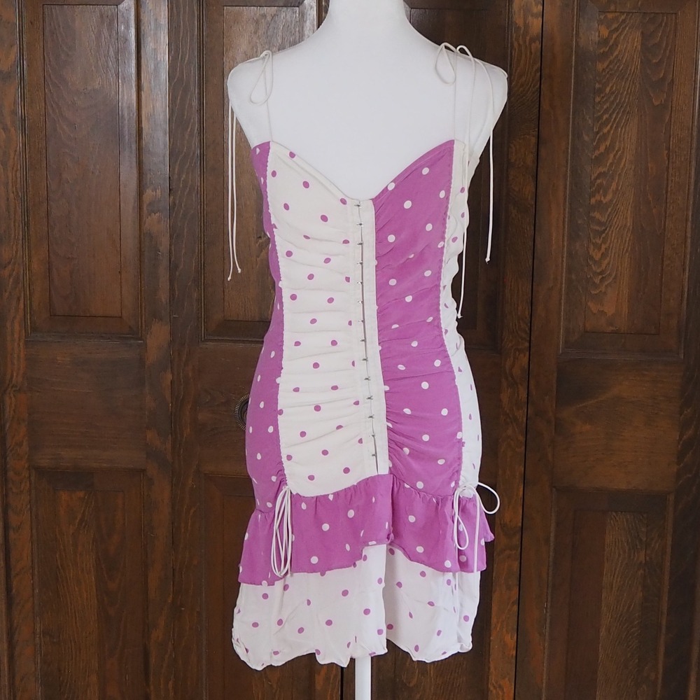 For Love & Lemons Praline Polka Dot Mini Dress Sz Small Corset Coquette